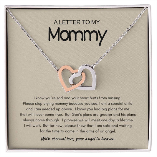 A Letter to My Mommy - With External Love, Your Angel in Heaven - Interlocking Hearts Necklace
