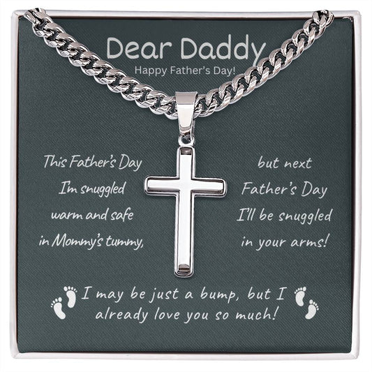 Dear Daddy - Happy Father's Day - Cuban Chain with Artisan Cross Necklace
