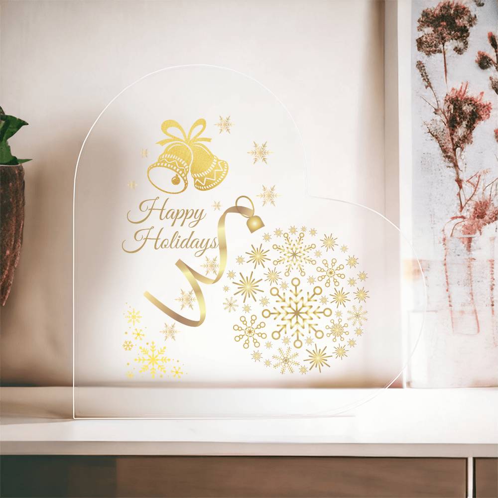 Happy Holidays - Printed Heart Shaped Acrylic Plaque