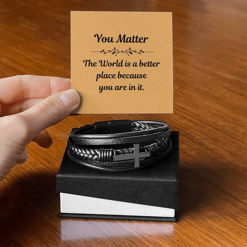 You Matter - Men's Cross Leather Bracelet