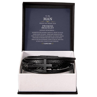 To My Man - This is the Love I want Forever - Men's Cross Leather Bracelet