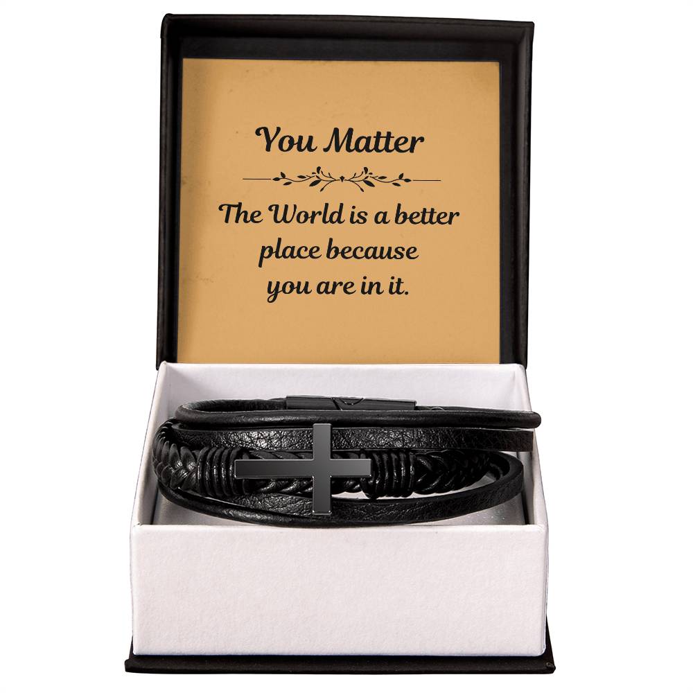 You Matter - Men's Cross Leather Bracelet