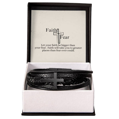 Faith Over Fear - Men's Cross Leather Bracelet