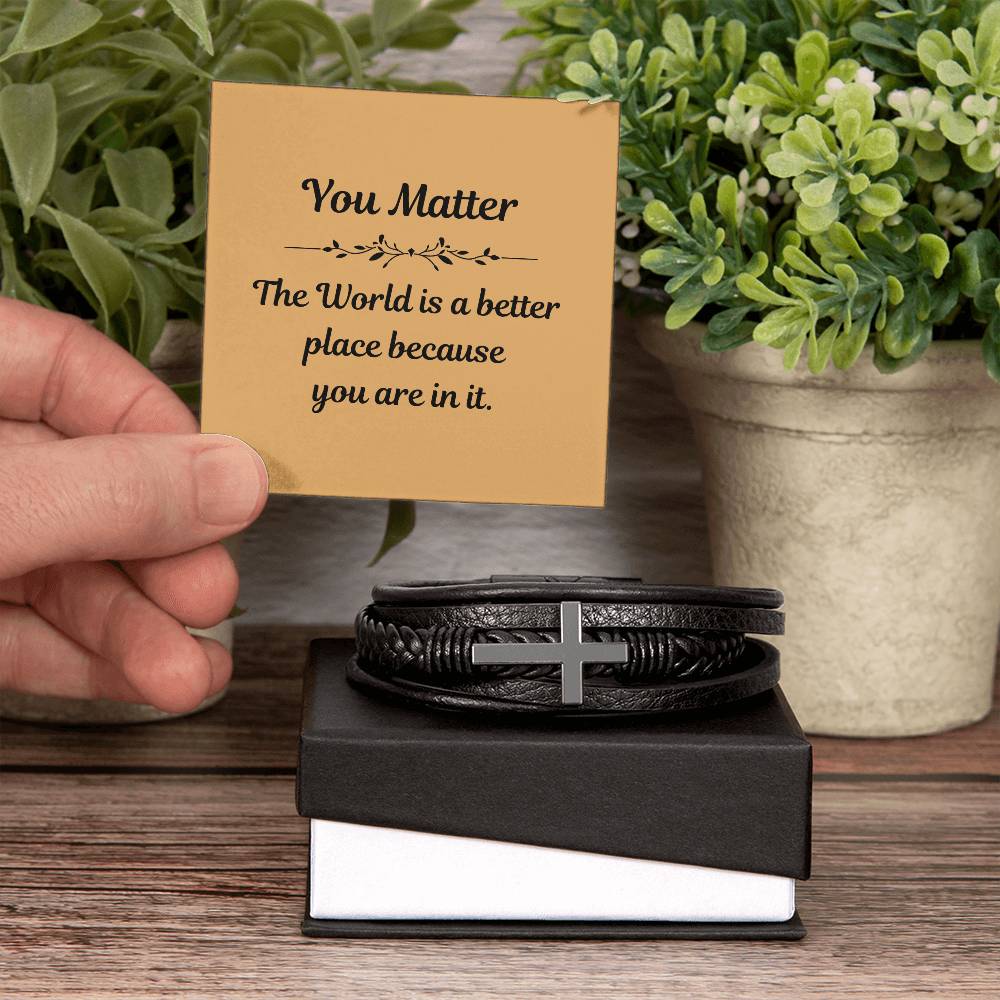 You Matter - Men's Cross Leather Bracelet