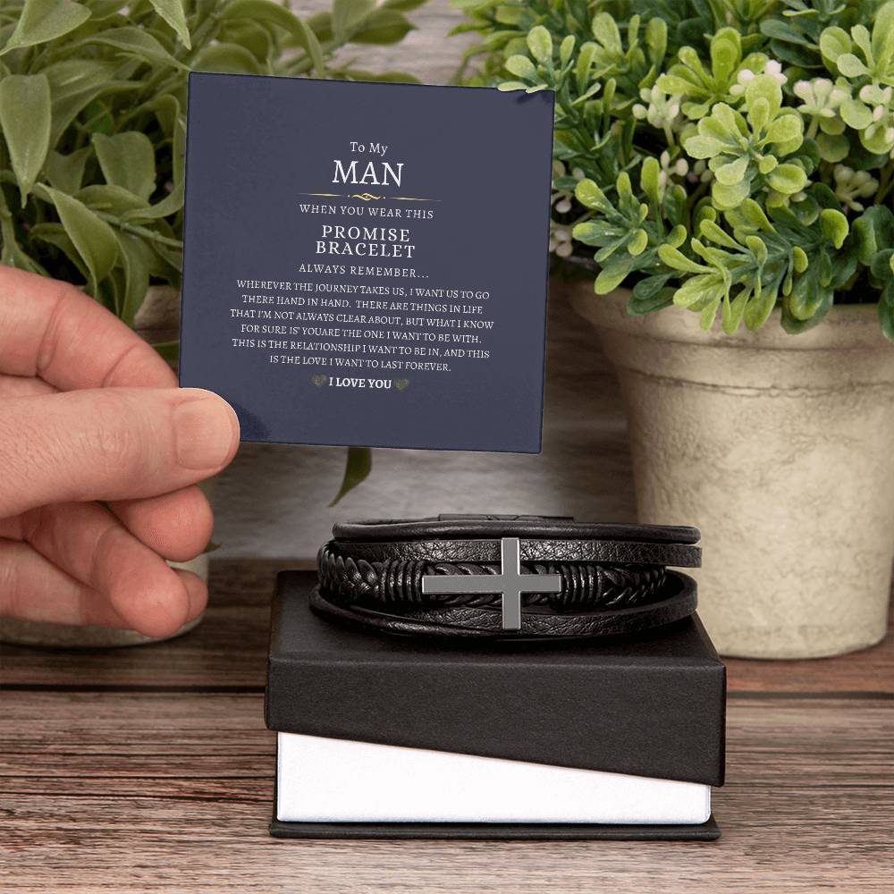 To My Man - This is the Love I want Forever - Men's Cross Leather Bracelet