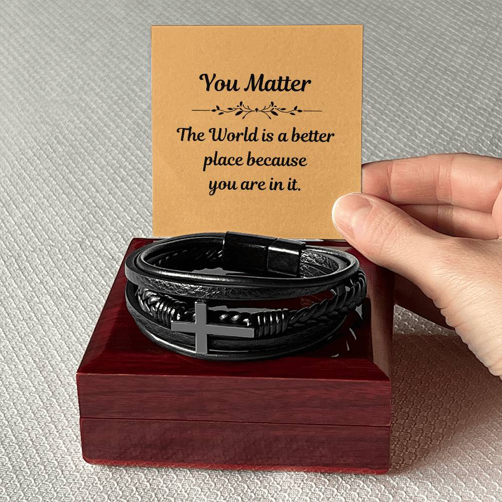 You Matter - Men's Cross Leather Bracelet