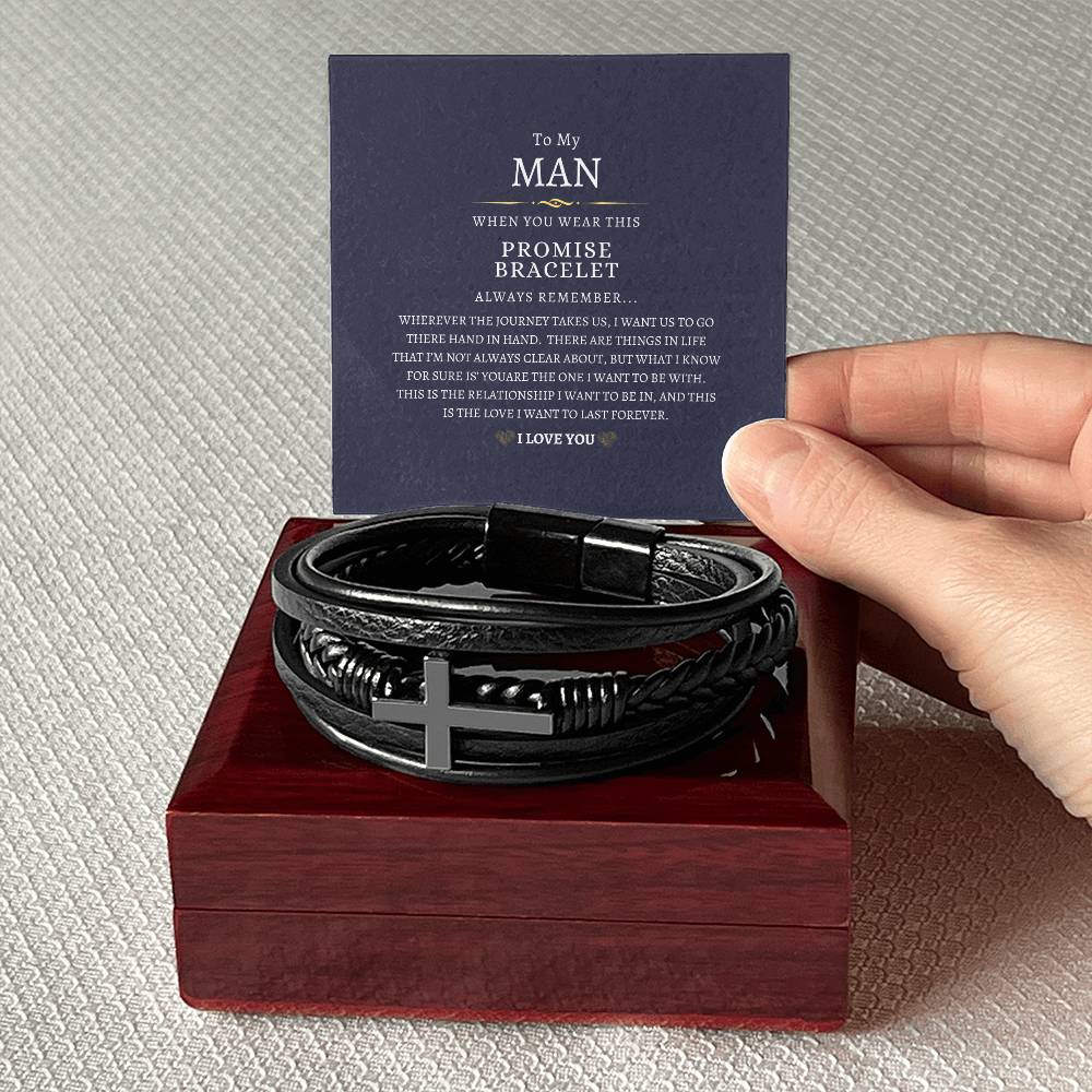 To My Man - This is the Love I want Forever - Men's Cross Leather Bracelet