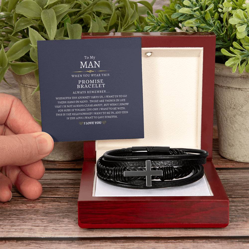 To My Man - This is the Love I want Forever - Men's Cross Leather Bracelet