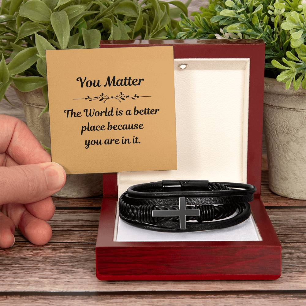 You Matter - Men's Cross Leather Bracelet