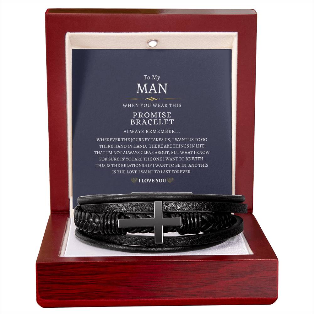 To My Man - This is the Love I want Forever - Men's Cross Leather Bracelet