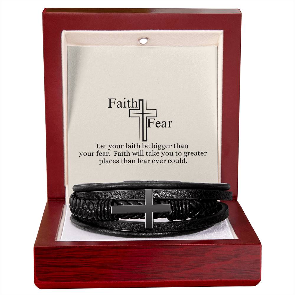 Faith Over Fear - Men's Cross Leather Bracelet