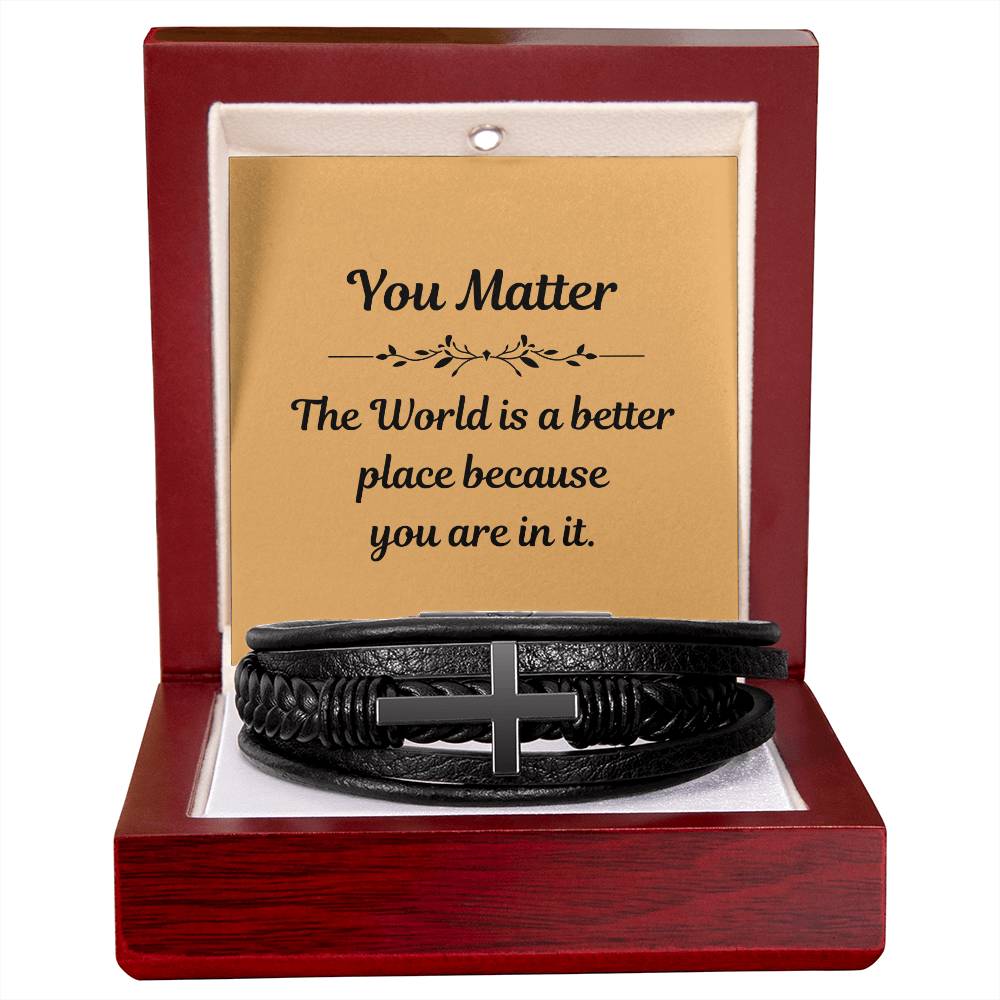 You Matter - Men's Cross Leather Bracelet