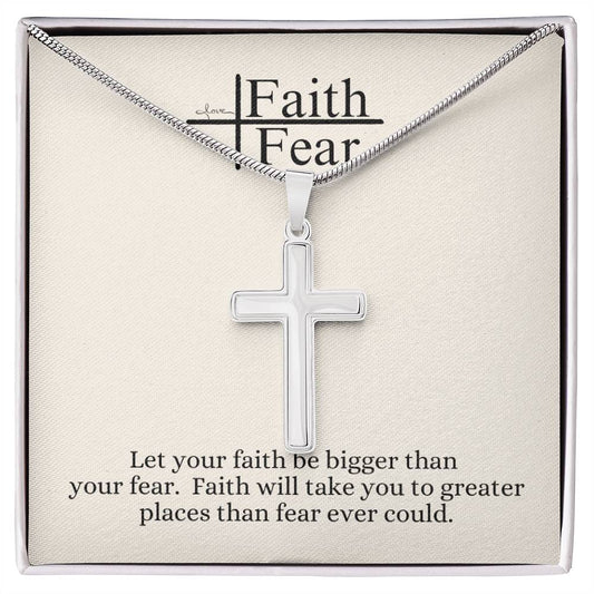 Faith Over Fear - Men/Women - Artisan -Crafted Stainless Steel Cross Necklace