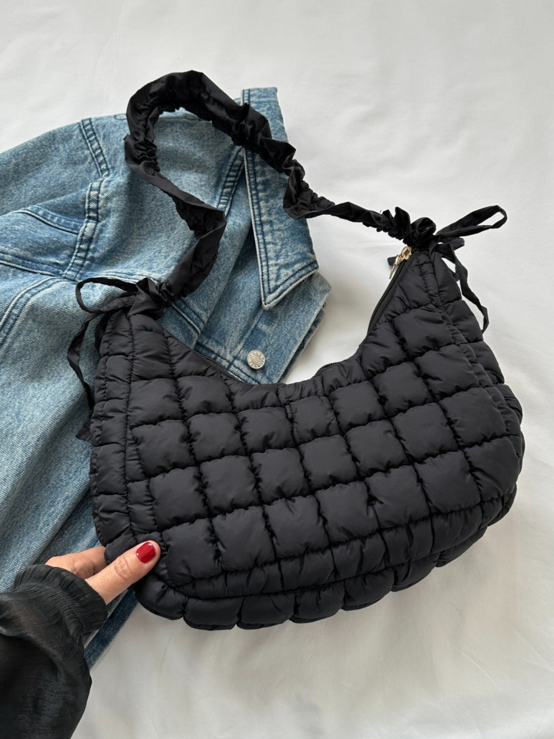 Bubble Texture Ruched Strap Quilted Shoulder Bag