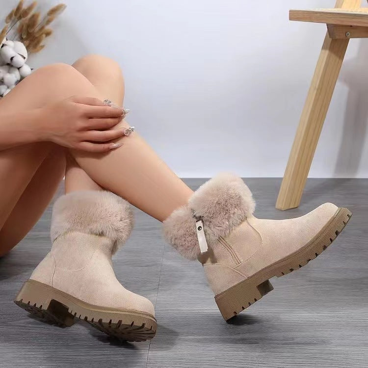 Suede Faux Fur Boots with Side Zipper