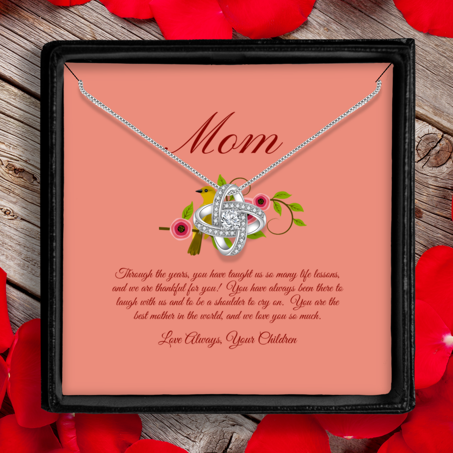 You Are the Best Mother in the World - Enduring Love Knot Necklace With Message Card