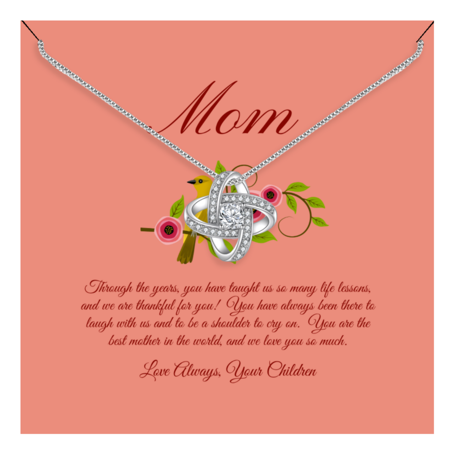 You Are the Best Mother in the World - Enduring Love Knot Necklace With Message Card