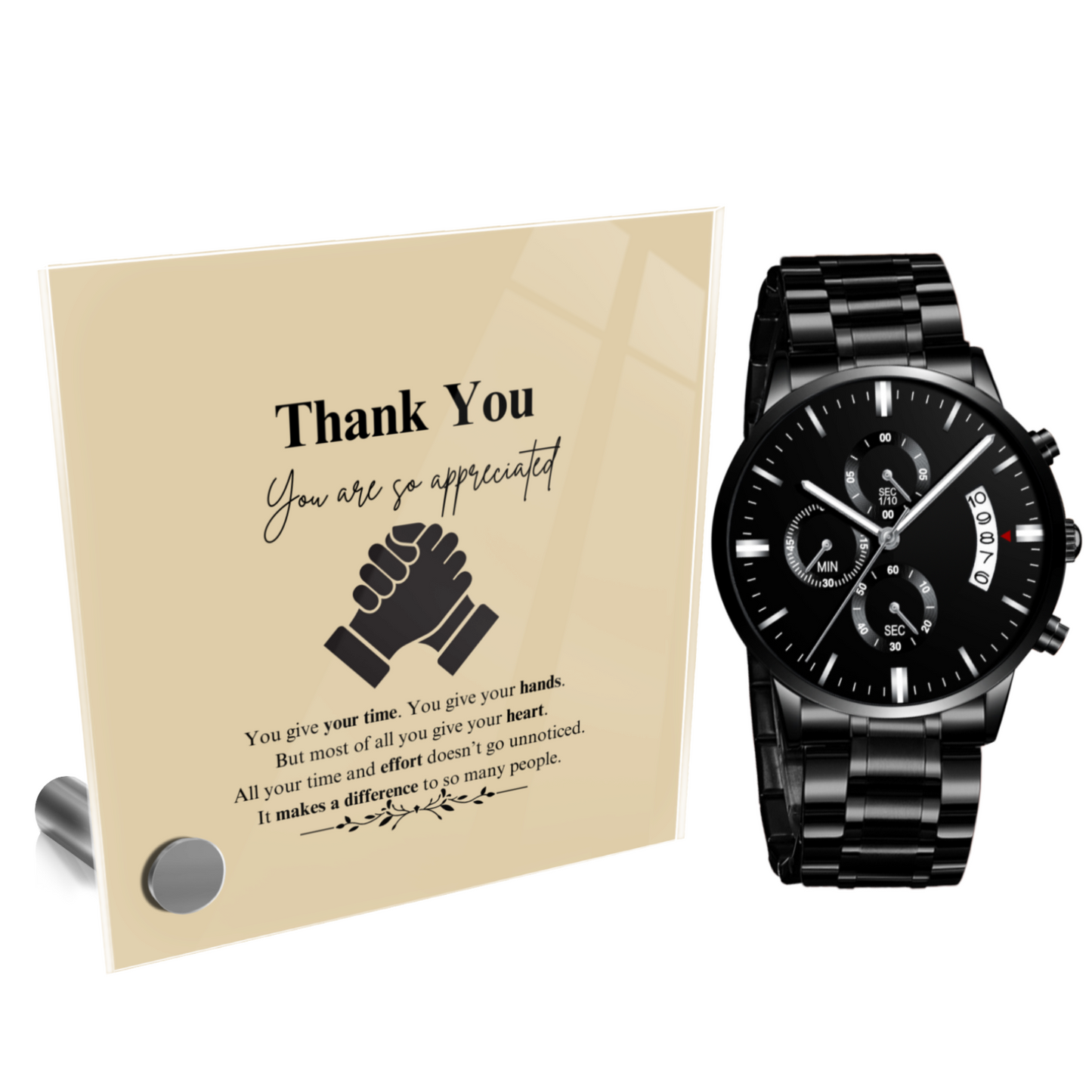 Thank you - You Are Appreciated - Black Chronograph Watch With Lumenglass Plaque