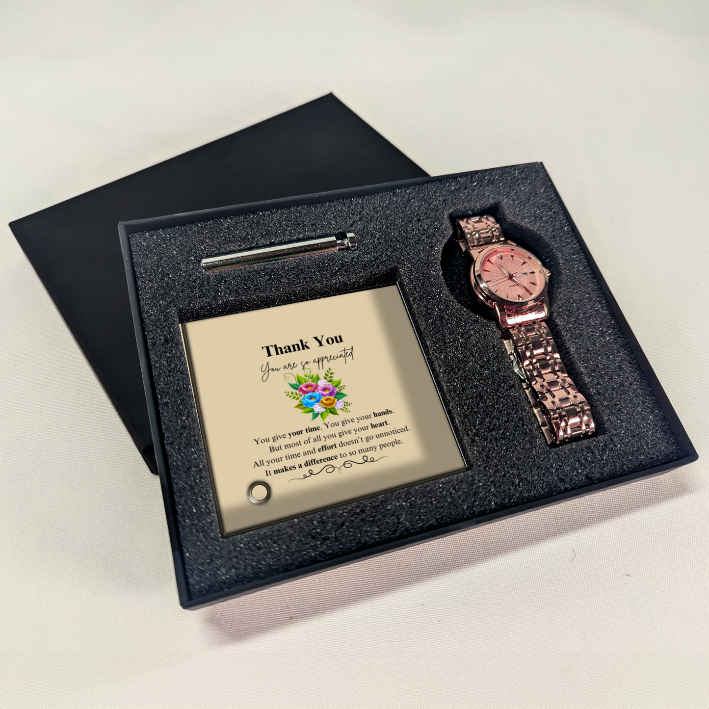 Thank you - You Are Appreciated - Ladies Gold Fashion Watch With Glass Message Stand