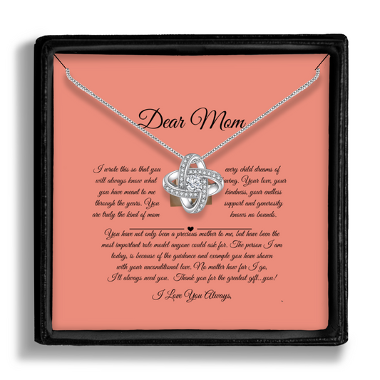 Dear Mom - Thank You for the Greatest Gift, You - Enduring Love Knot Necklace With Message Card