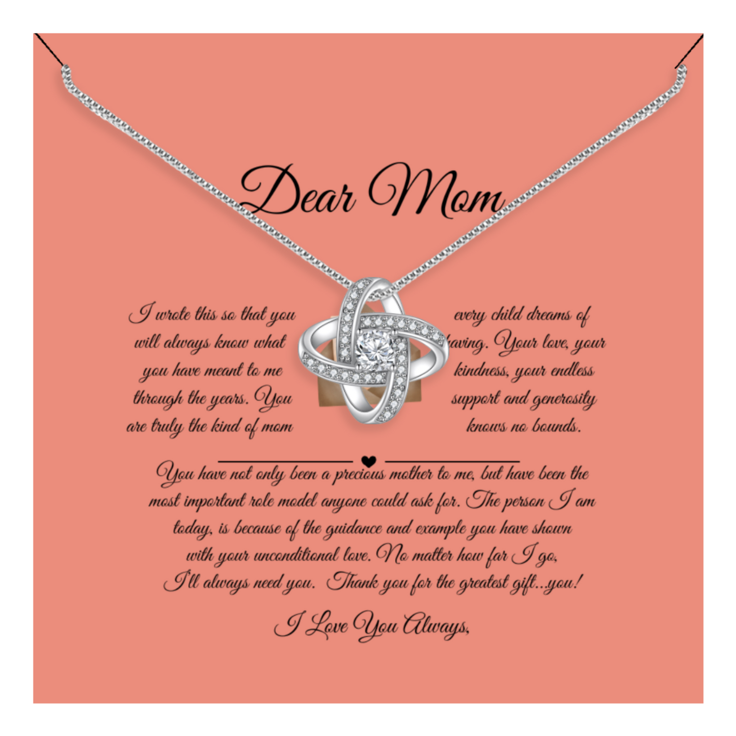 Dear Mom - Thank You for the Greatest Gift, You - Enduring Love Knot Necklace With Message Card