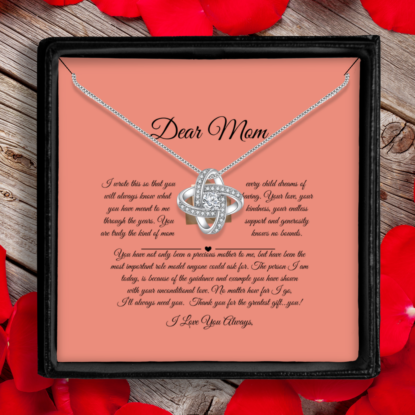 Dear Mom - Thank You for the Greatest Gift, You - Enduring Love Knot Necklace With Message Card