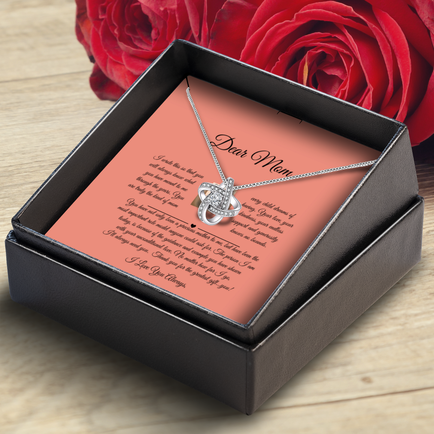 Dear Mom - Thank You for the Greatest Gift, You - Enduring Love Knot Necklace With Message Card