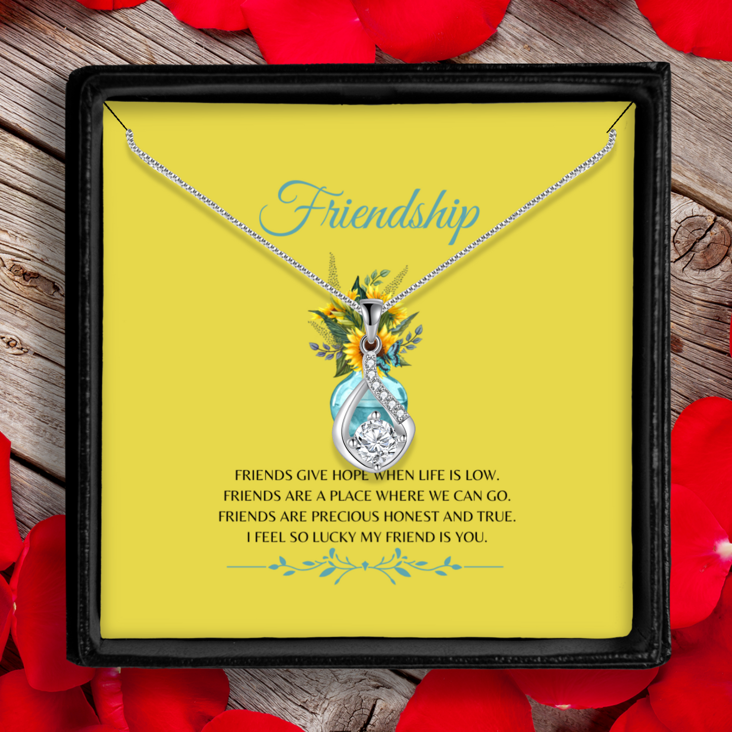 Friends Give Hope - Love Drop Necklace With Message Card