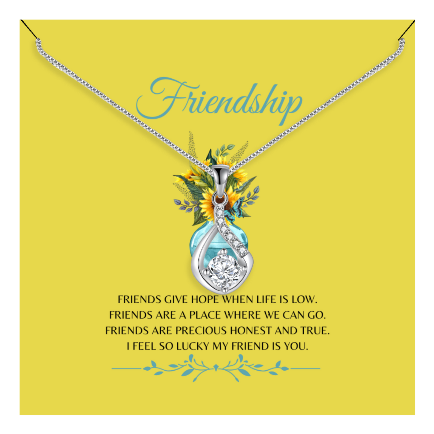 Friends Give Hope - Love Drop Necklace With Message Card