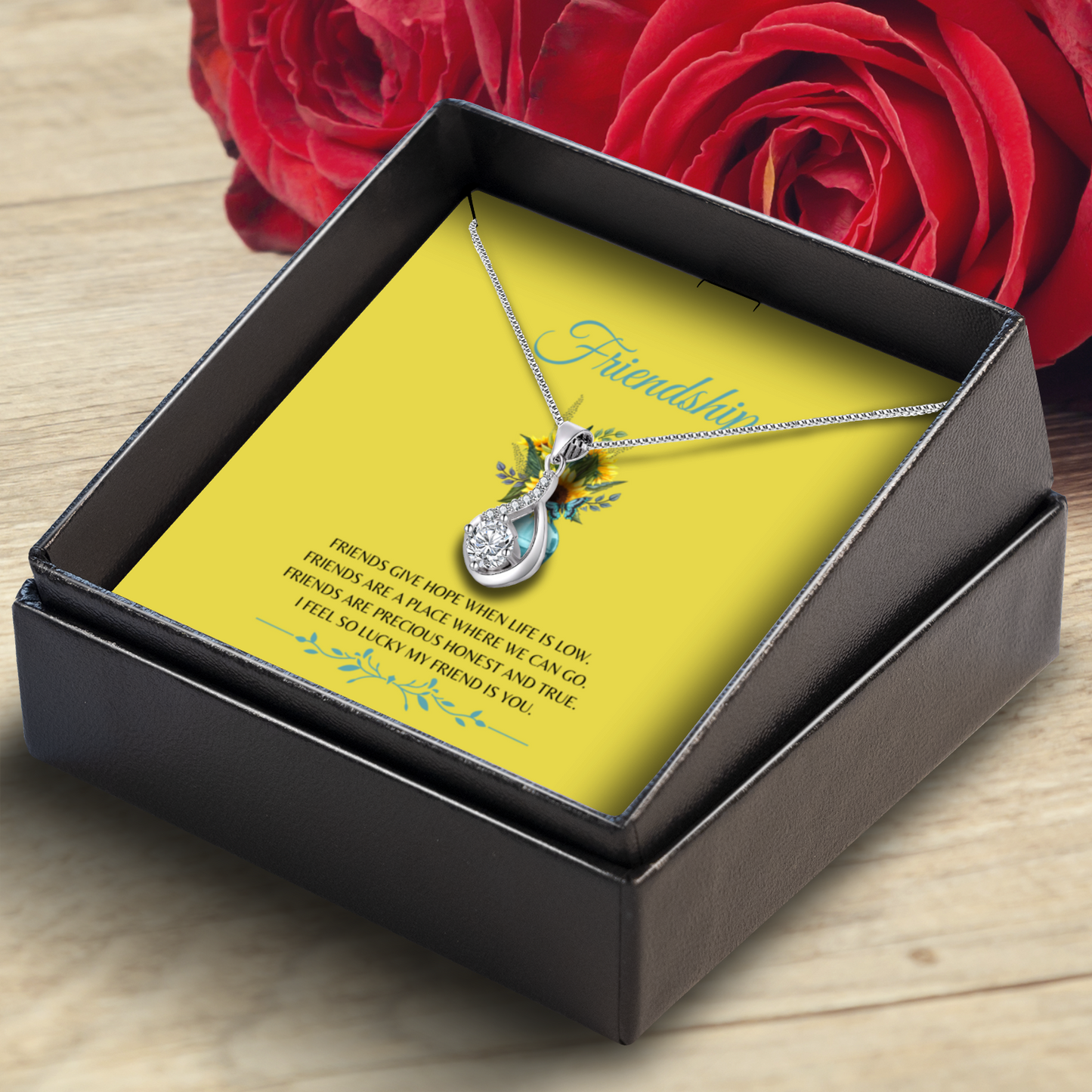 Friends Give Hope - Love Drop Necklace With Message Card