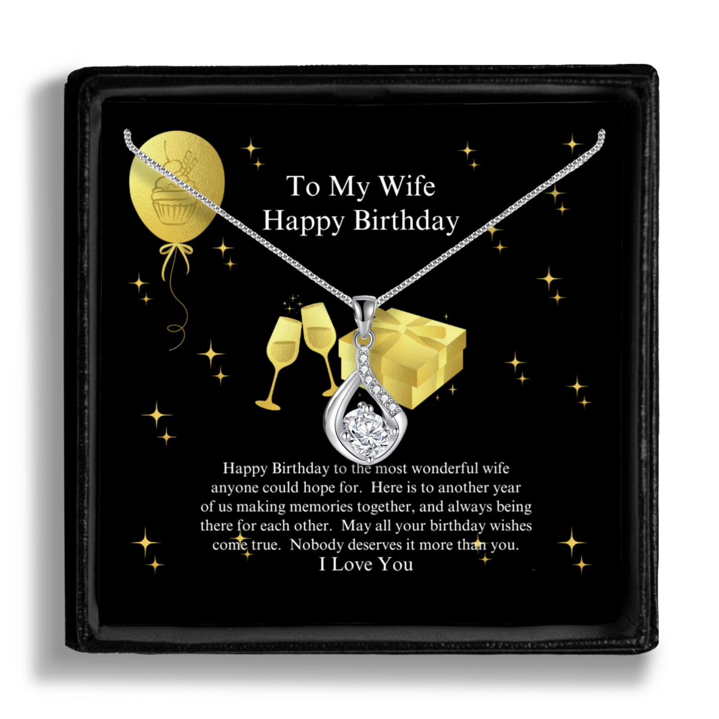 To My Wife - Happy Birthday - Love Drop Necklace With Message Card