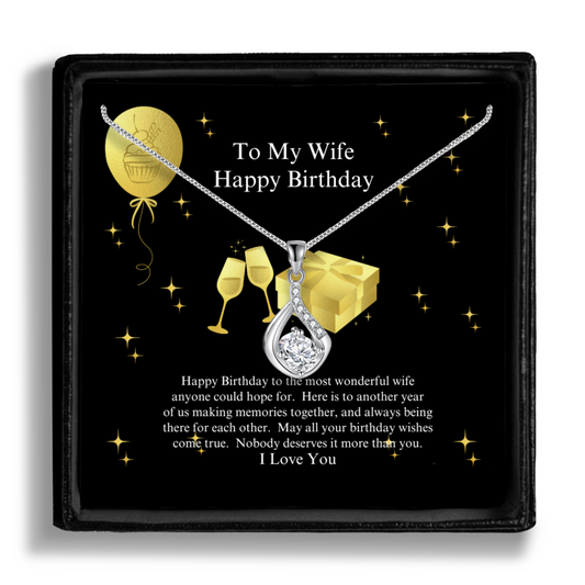 To My Wife - Happy Birthday - Love Drop Necklace With Message Card