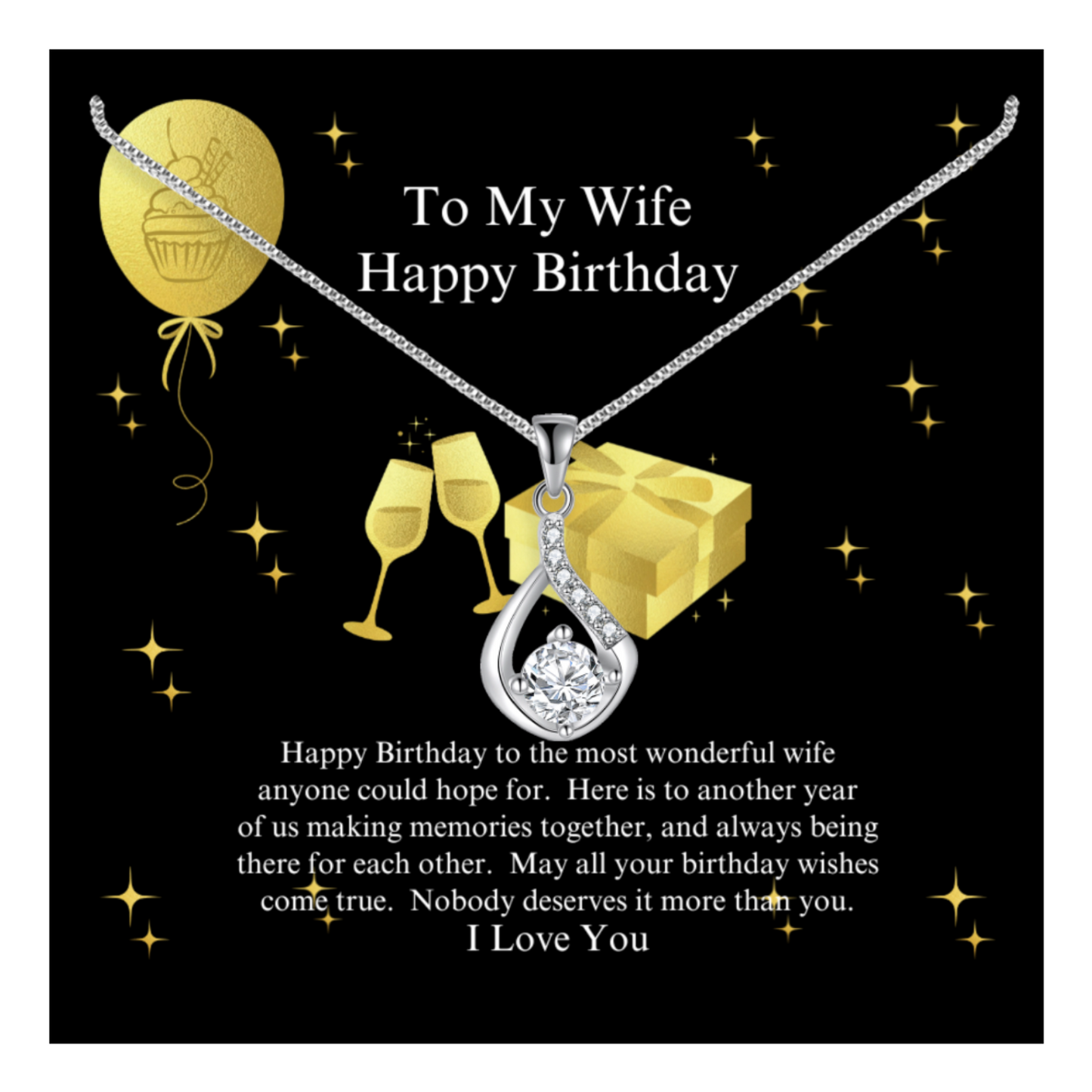 To My Wife - Happy Birthday - Love Drop Necklace With Message Card