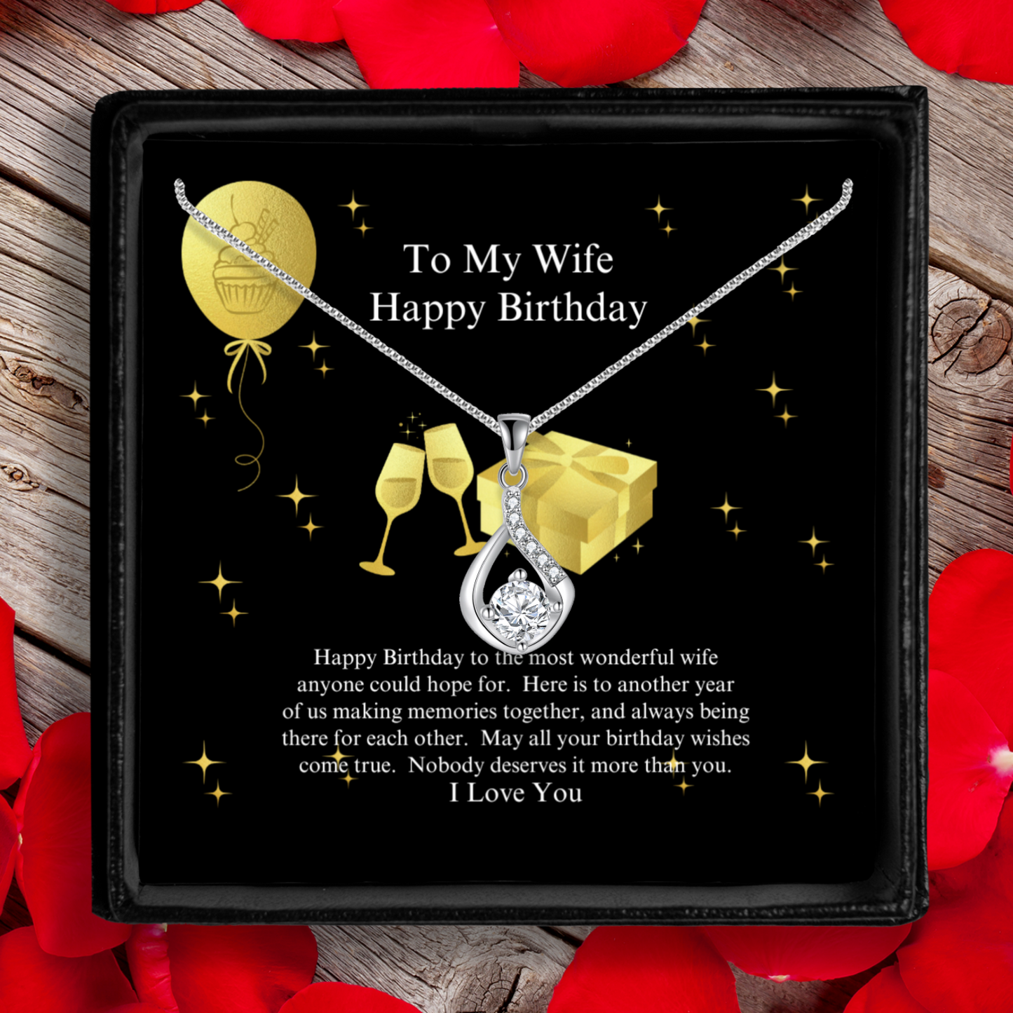 To My Wife - Happy Birthday - Love Drop Necklace With Message Card