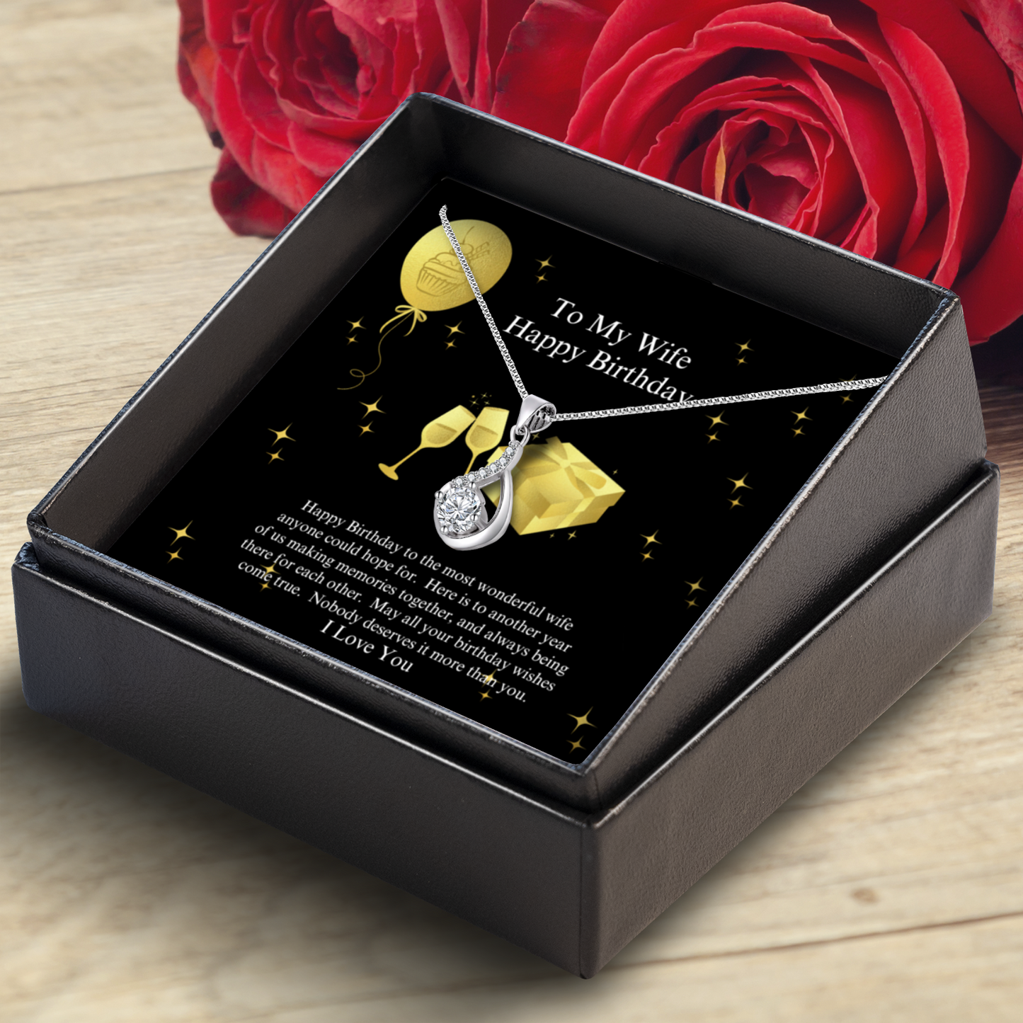 To My Wife - Happy Birthday - Love Drop Necklace With Message Card