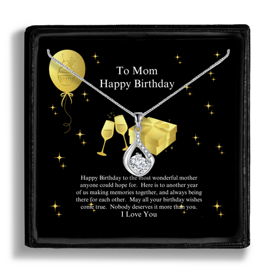 To Mom - Happy Birthday - Love Drop Necklace With Message Card