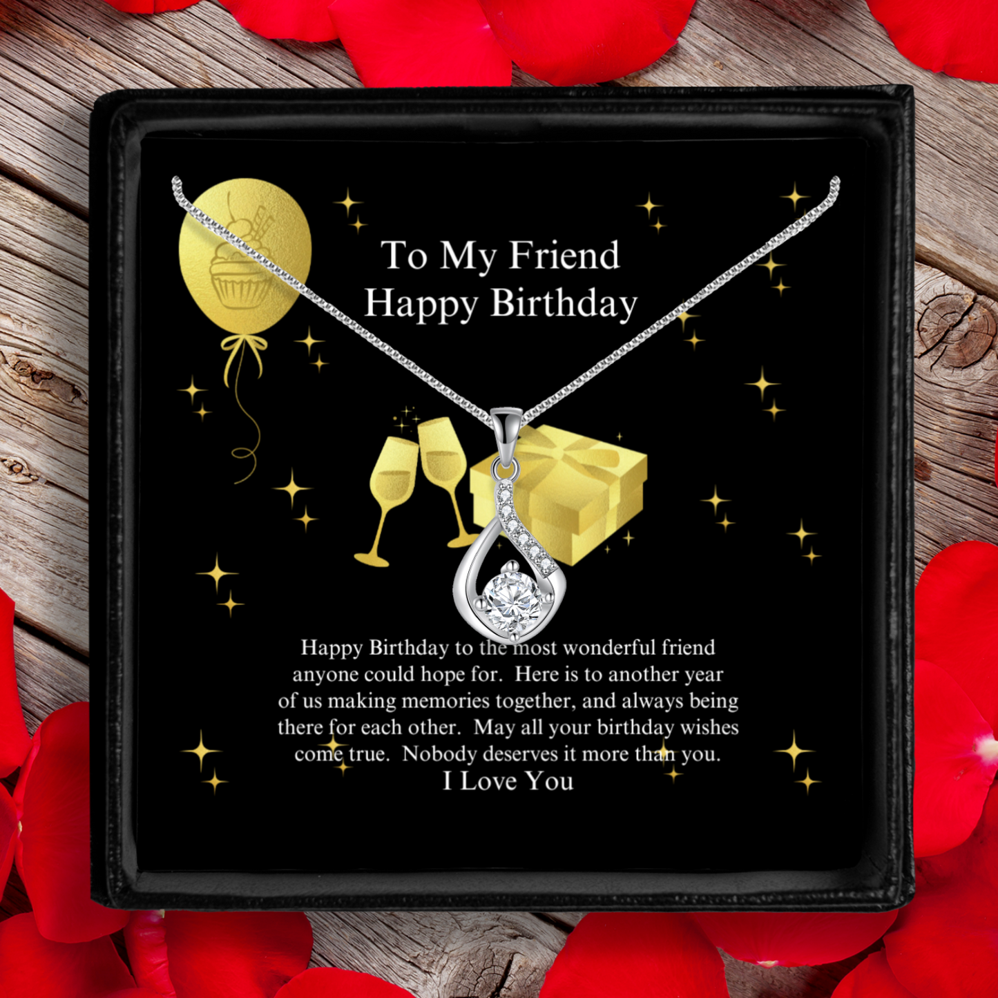 To My Friend - Happy Birthday - Love Drop Necklace With Message Card