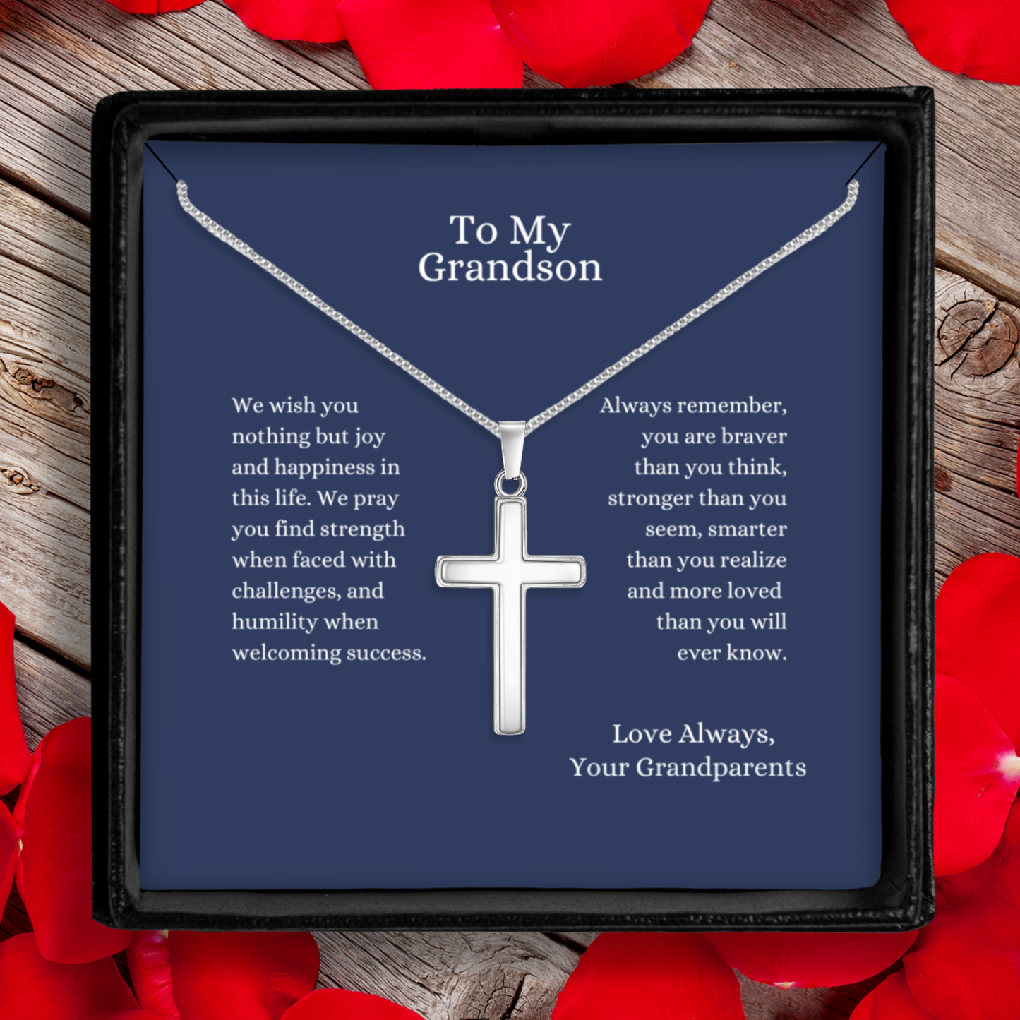 We Wish You Joy - Polished Stainless Steel Cross With Message Card