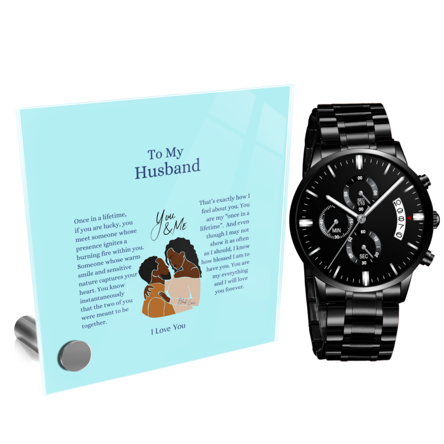 You Are My Everything - Black Chronograph Watch With Lumenglass Plaque