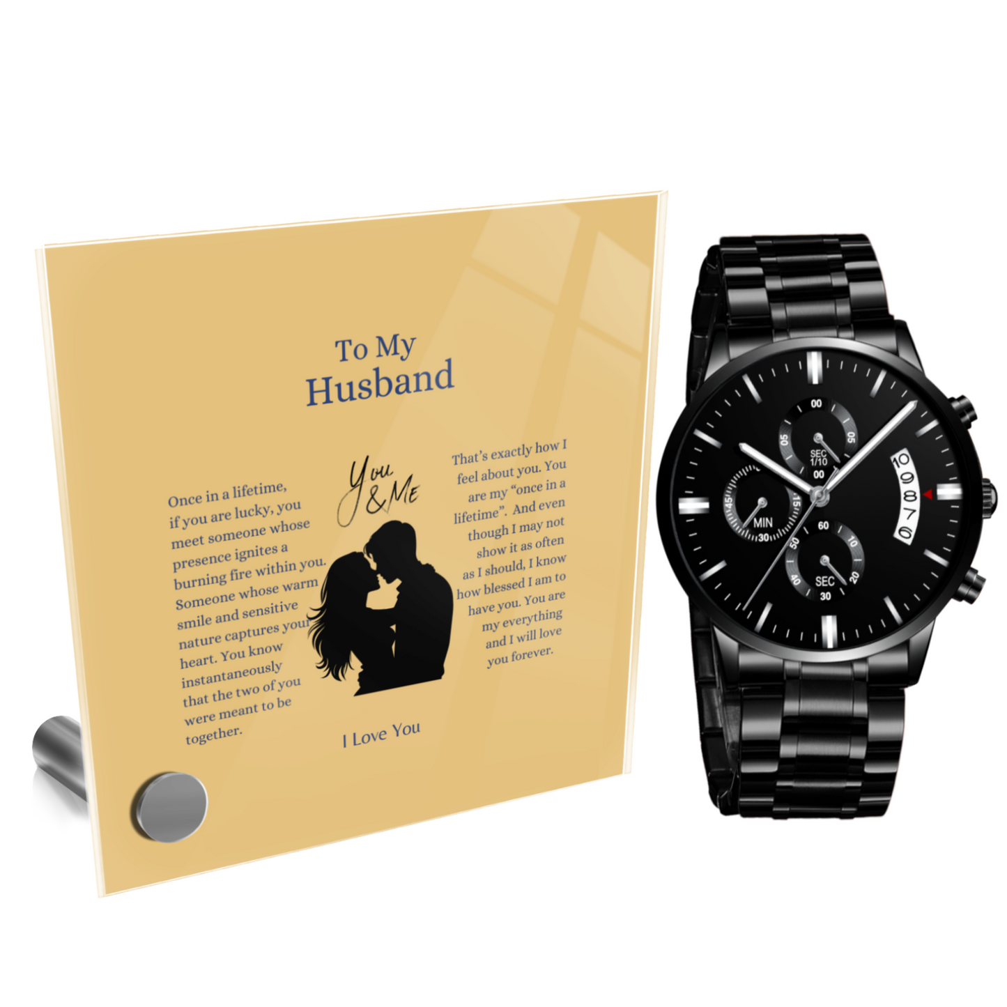 You Are My Everything 2 - Black Chronograph Watch With Lumenglass Plaque