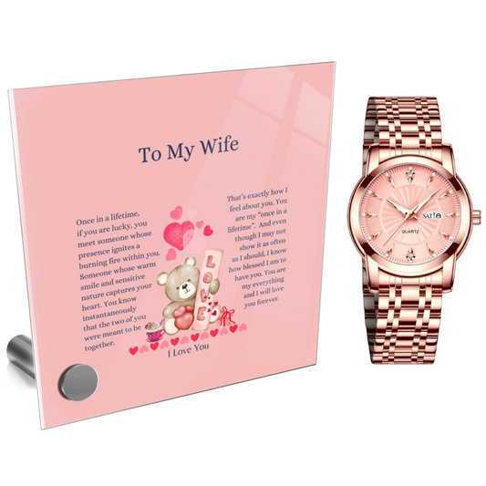 You Are My Everything - Ladies Gold Fashion Watch With Glass Message Stand