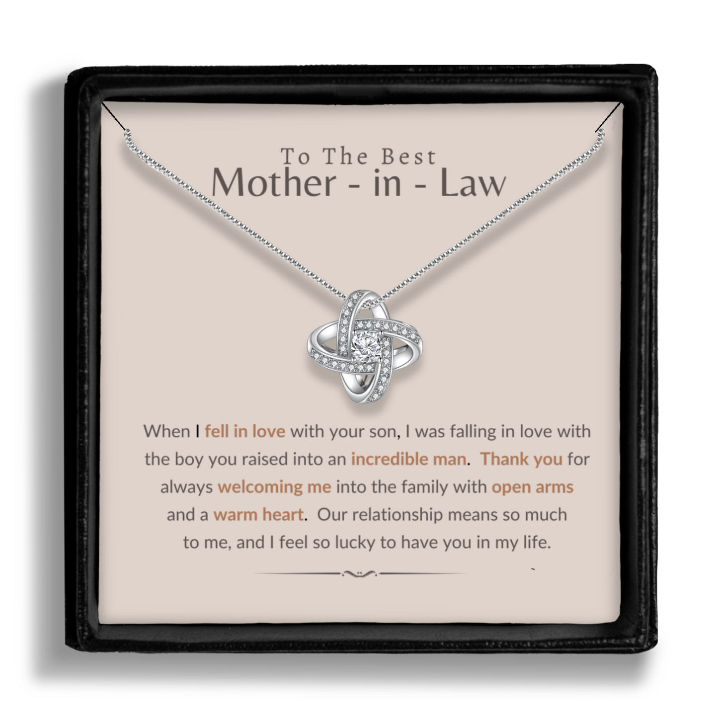 To My Mother In Law - Enduring Love Knot Necklace With Message Card