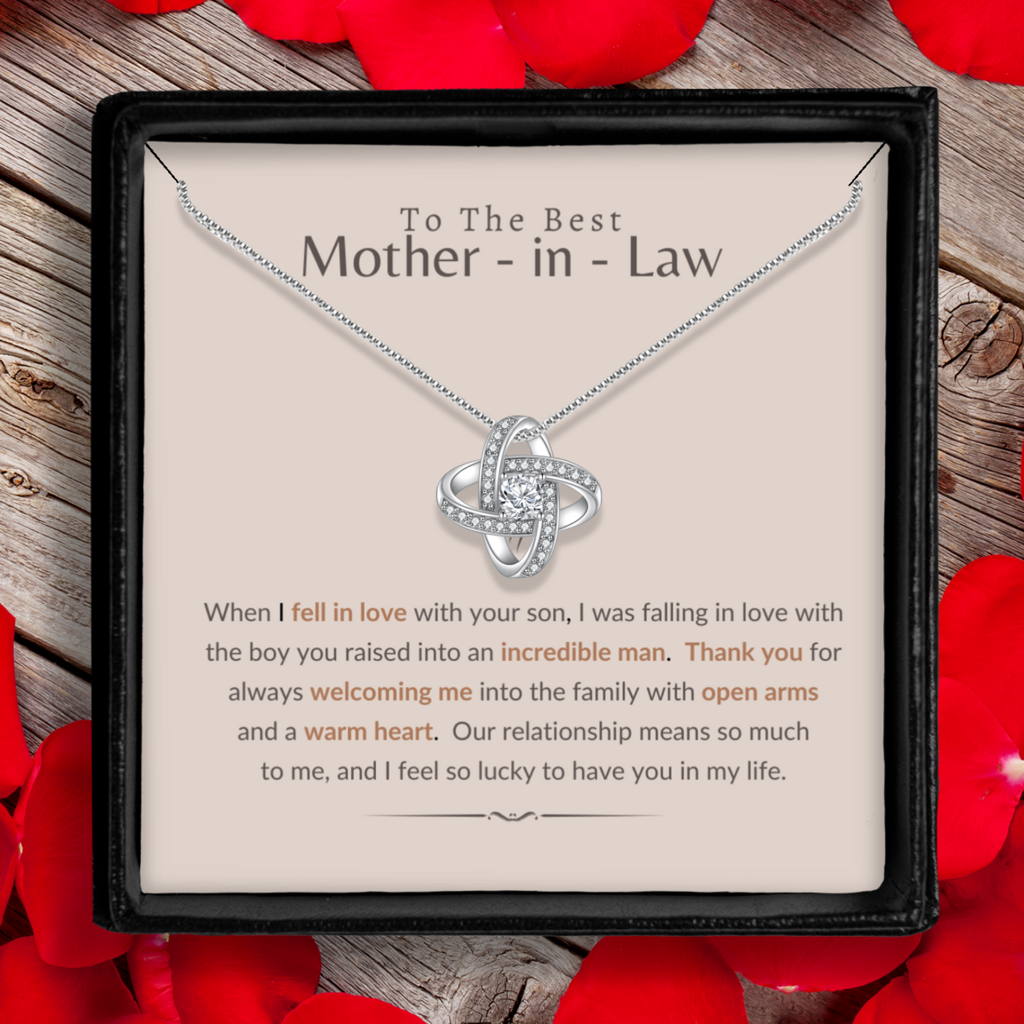 To My Mother In Law - Enduring Love Knot Necklace With Message Card