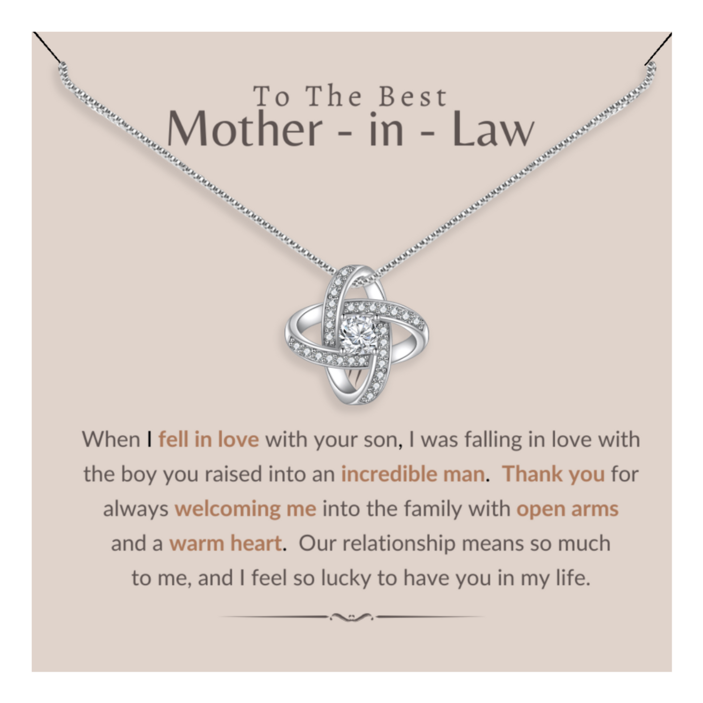 To My Mother In Law - Enduring Love Knot Necklace With Message Card