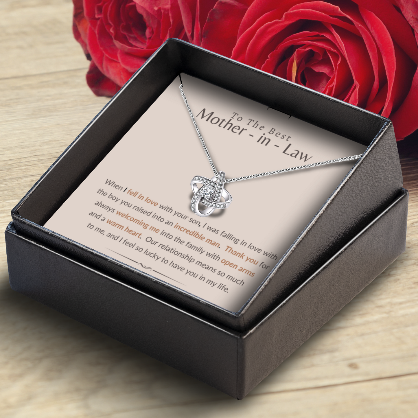 To My Mother In Law - Enduring Love Knot Necklace With Message Card