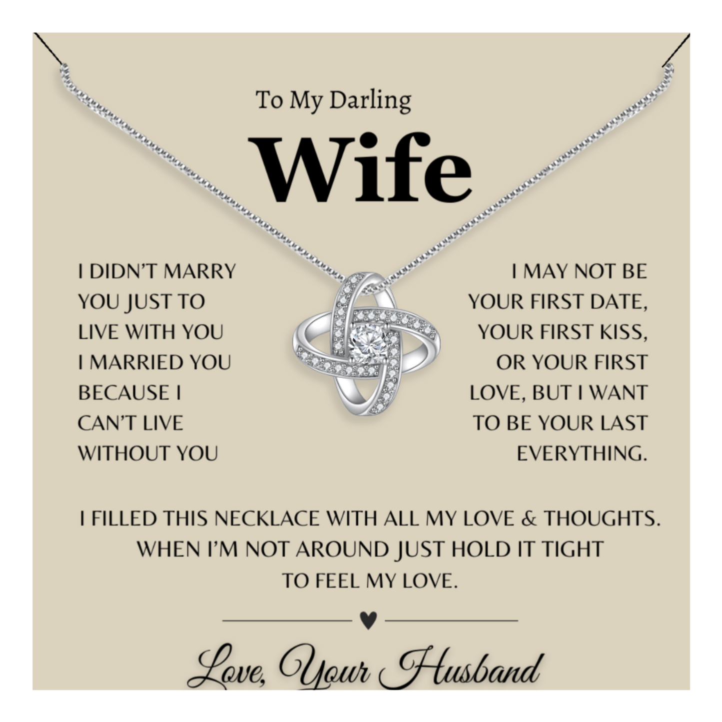 To My Darling Wife - Enduring Love Knot Necklace With Message Card