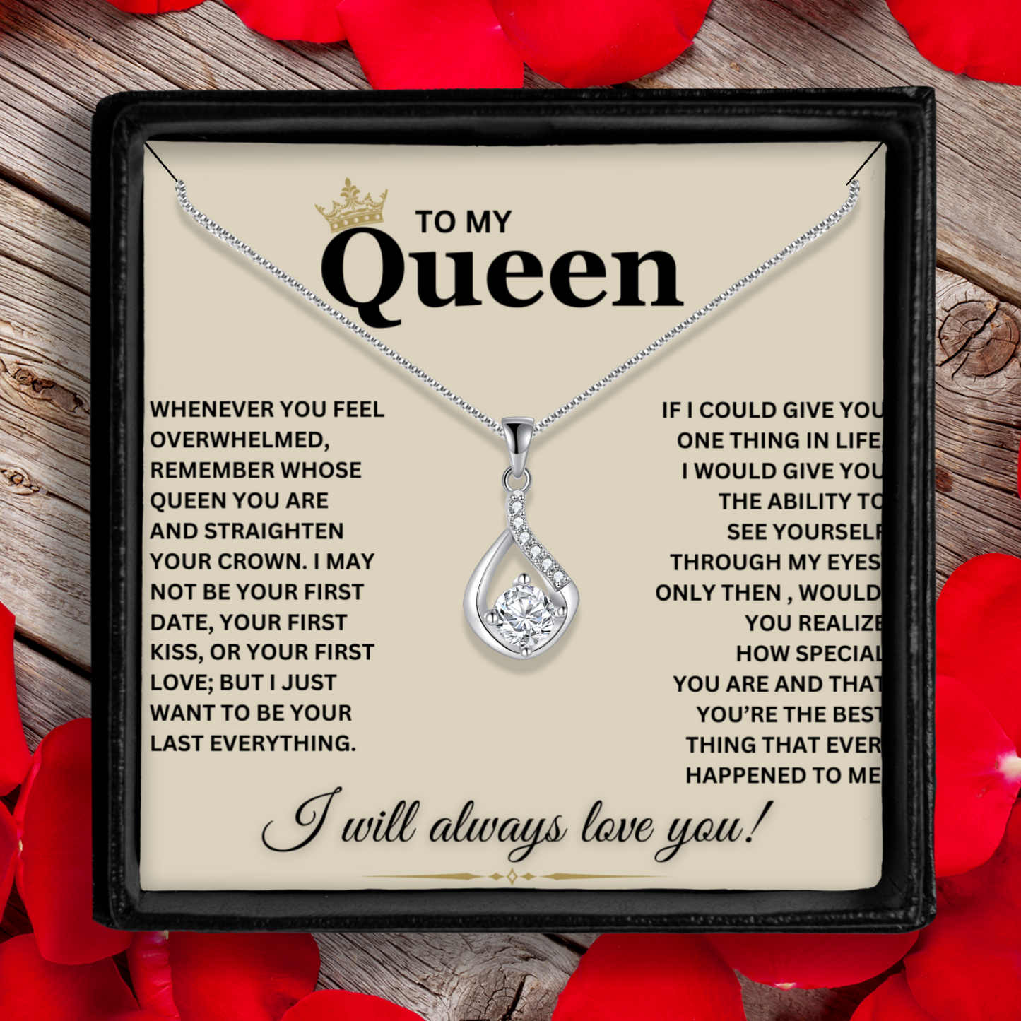 To My Queen - Love Drop Necklace With Message Card