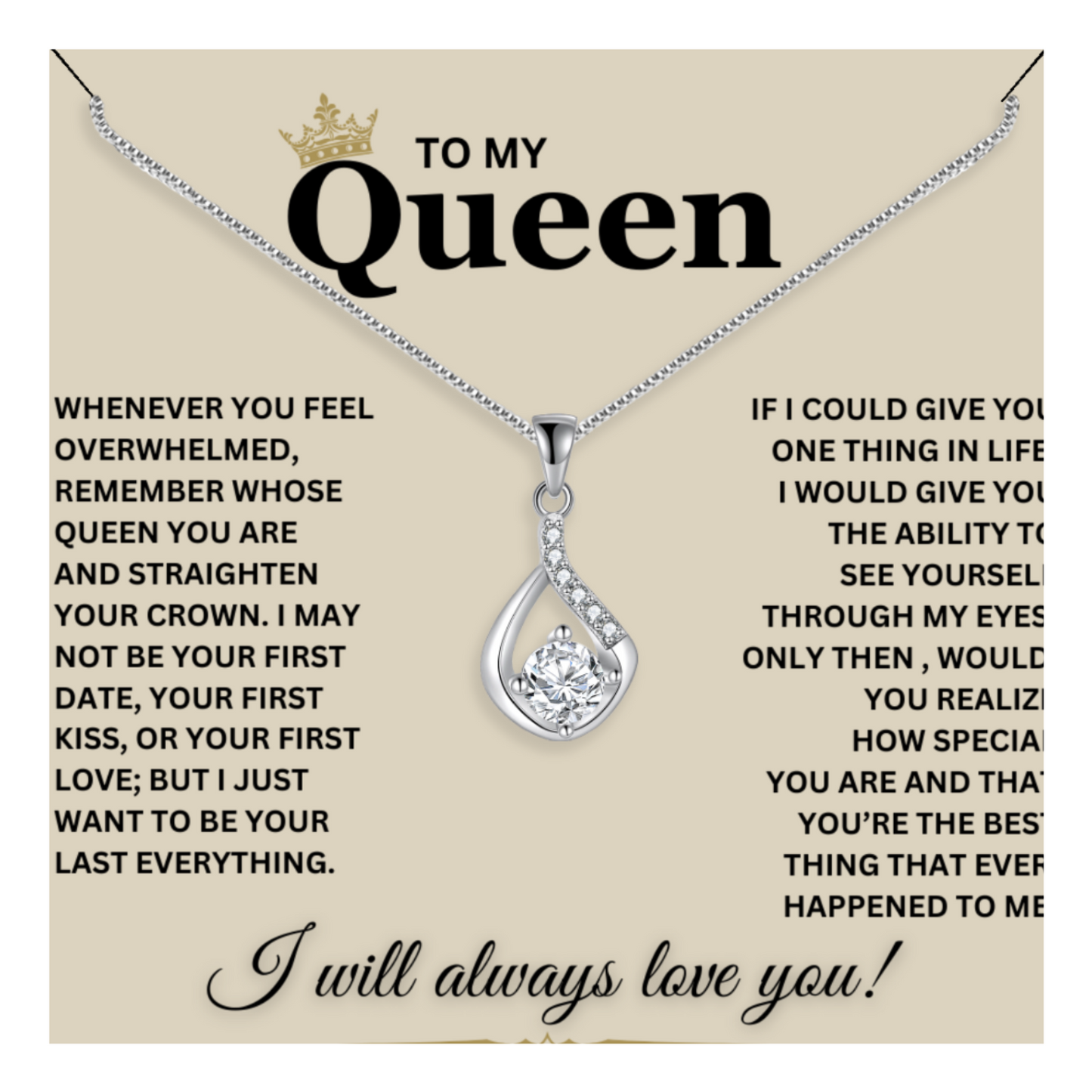 To My Queen - Love Drop Necklace With Message Card