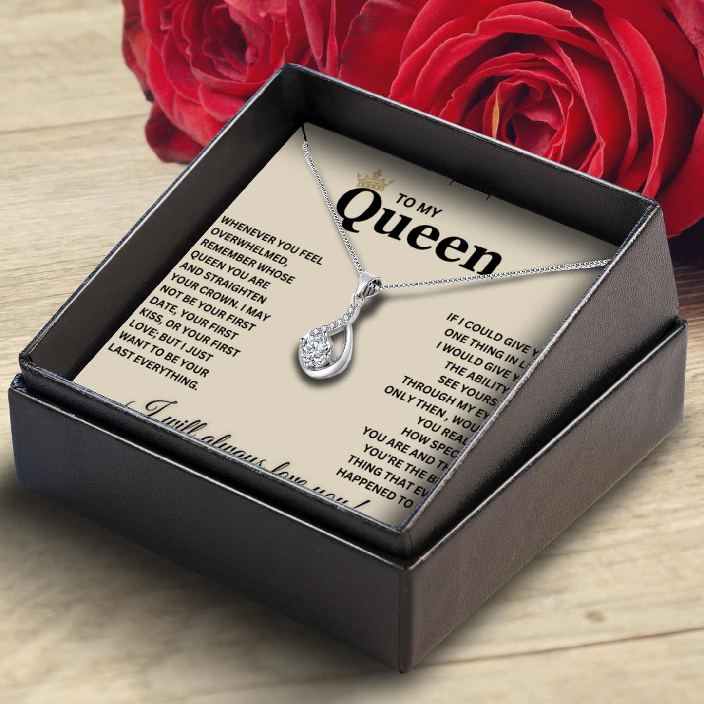 To My Queen - Love Drop Necklace With Message Card