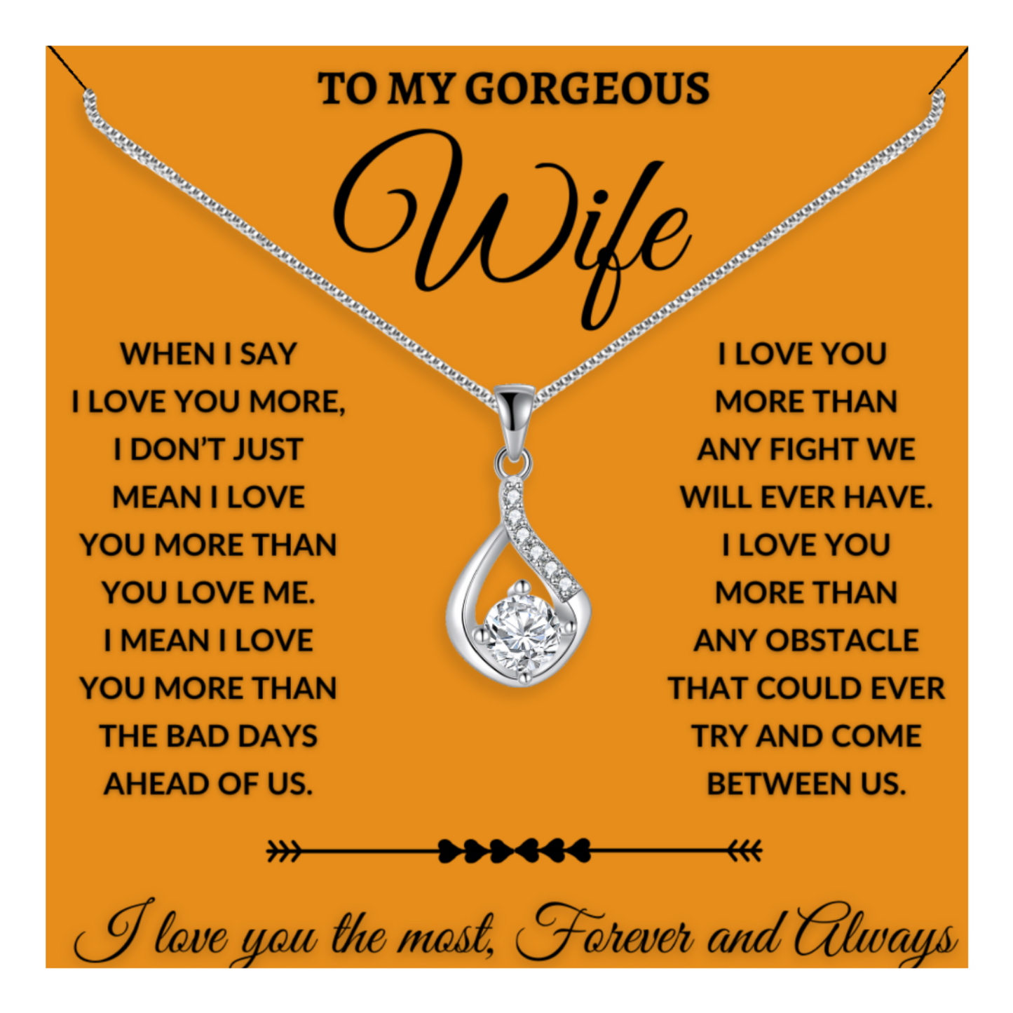 To My Gorgeous Wife - Love Drop Necklace With Message Card